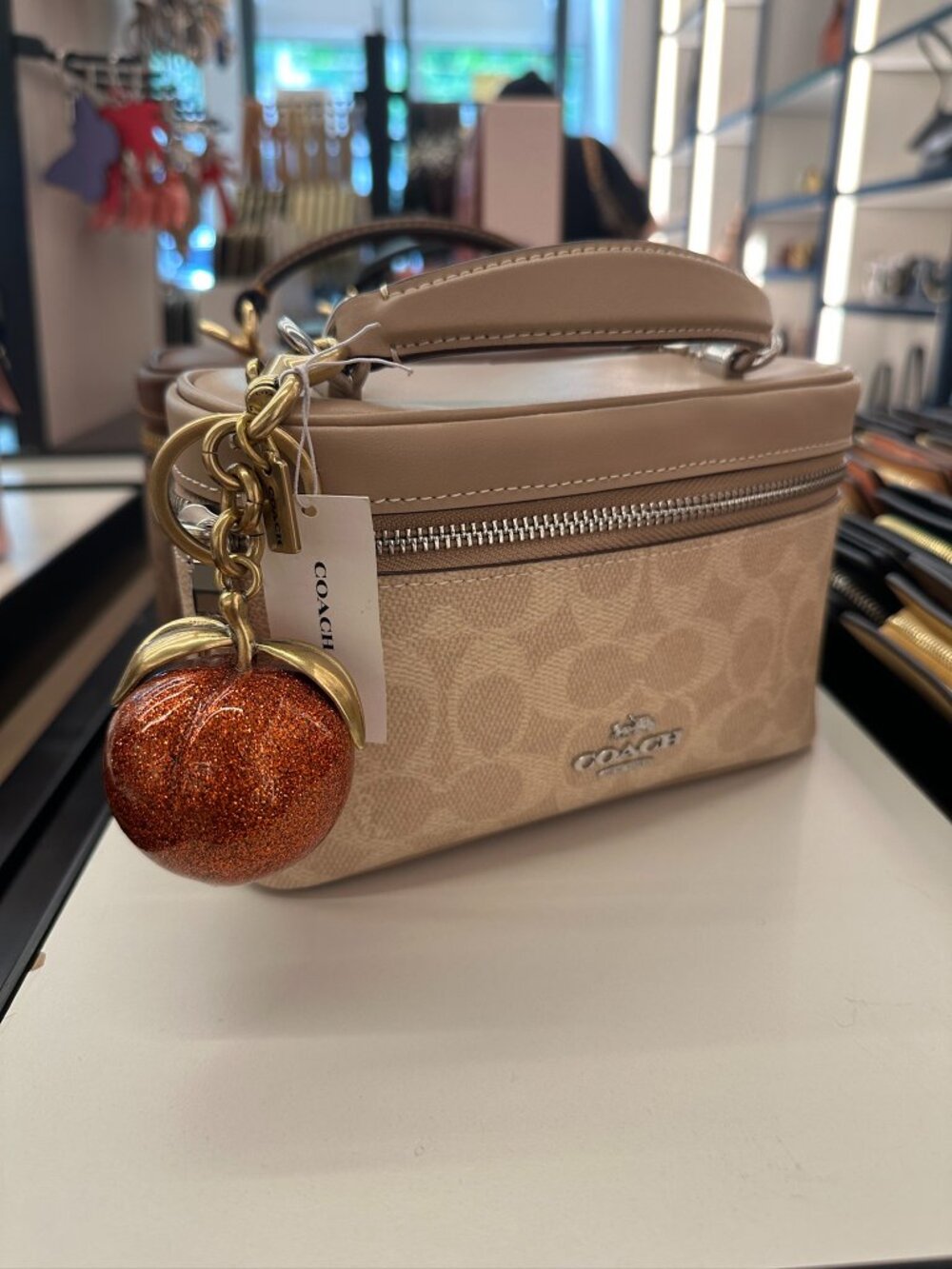 NWT! Coach CBX51 The Summer Turned Pretty™ Peach Bag Charm Keychain In Red/Gold - Picture 7 of 7